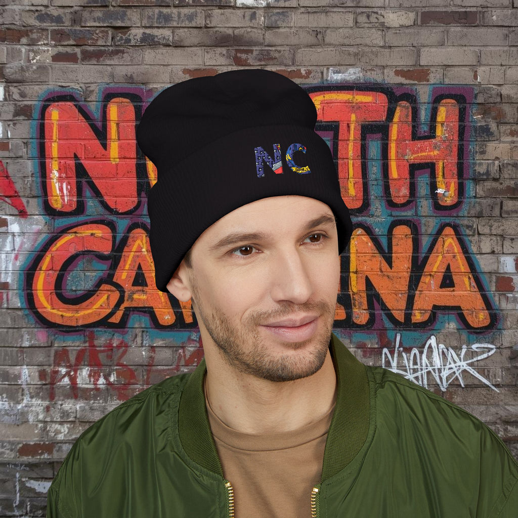 NC Embroidered Cuffed Beanie | North Carolina Knit Hat – Designed in NC