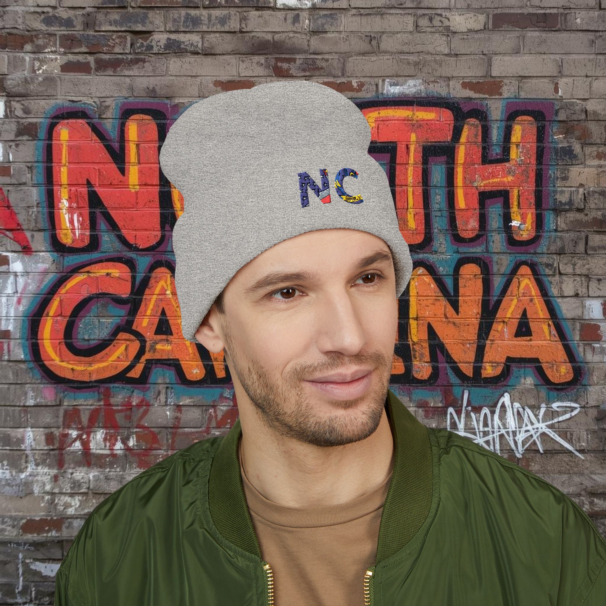 NC Embroidered Cuffed Beanie | North Carolina Knit Hat – Designed in NC