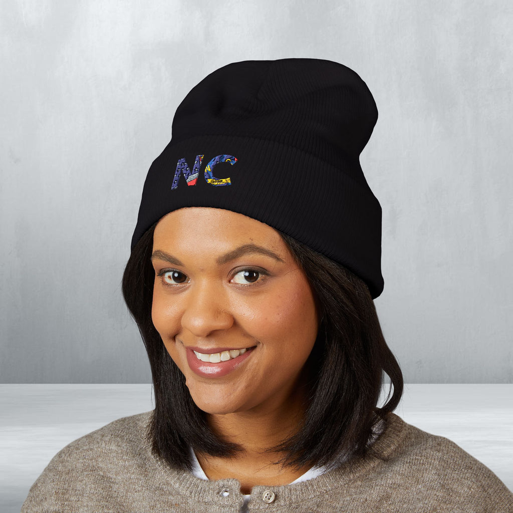 NC Embroidered Cuffed Beanie | North Carolina Knit Hat – Designed in NC