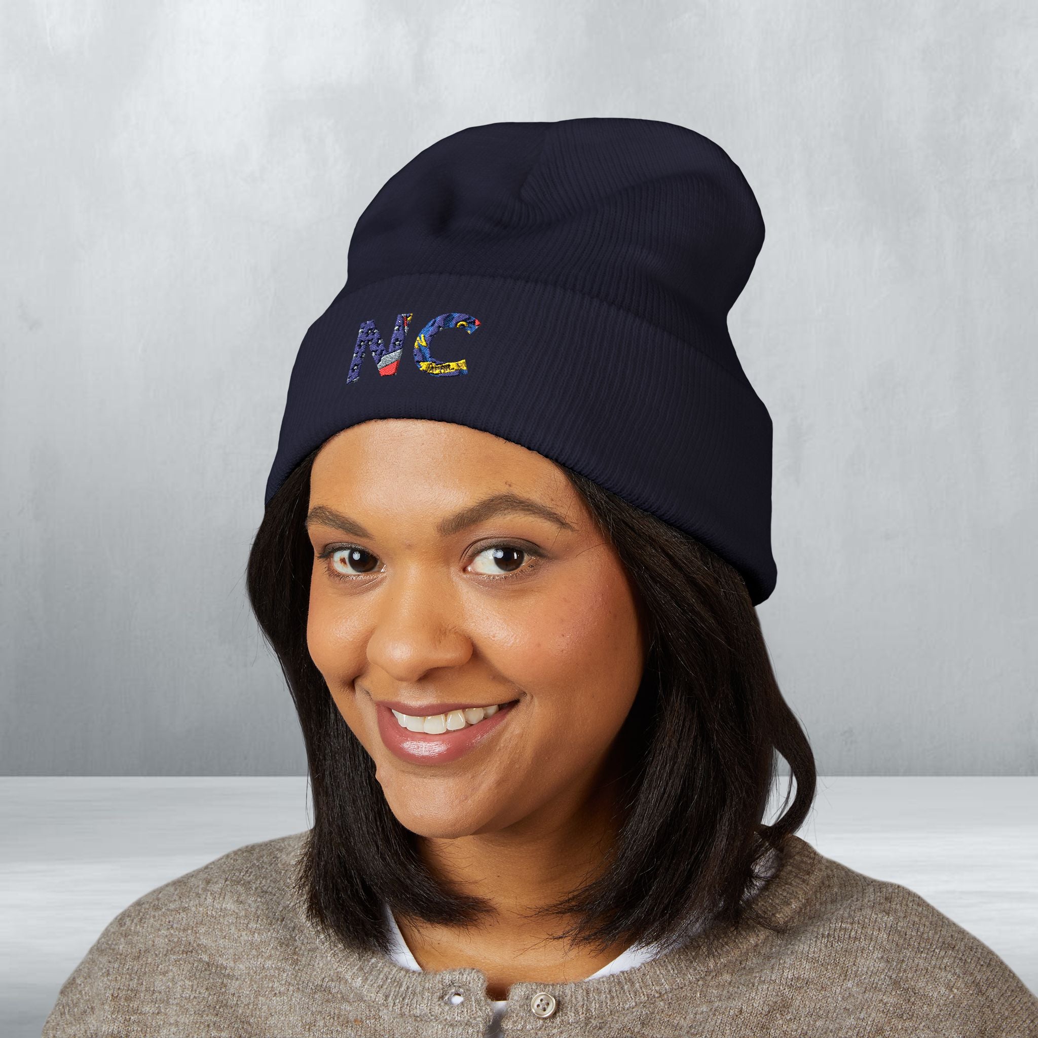 NC Embroidered Cuffed Beanie | North Carolina Knit Hat – Designed in NC