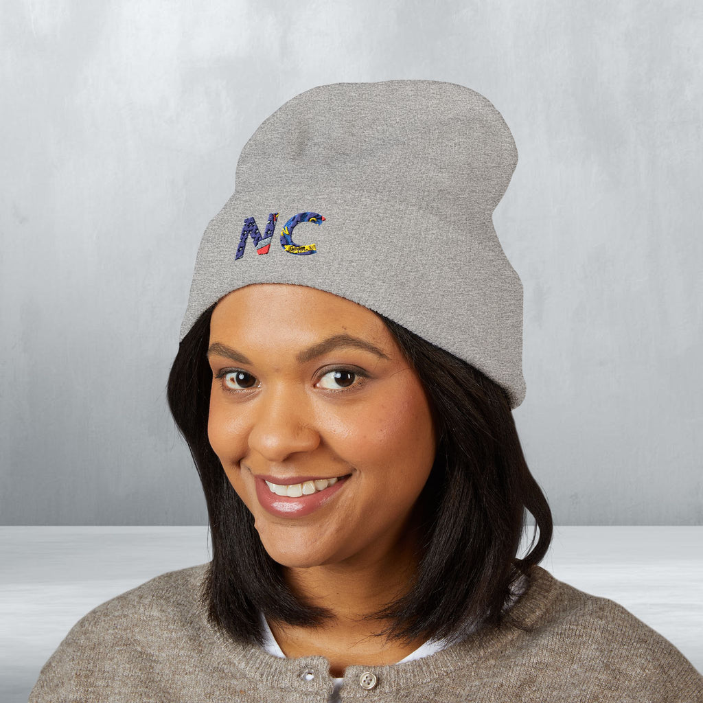 NC Embroidered Cuffed Beanie | North Carolina Knit Hat – Designed in NC