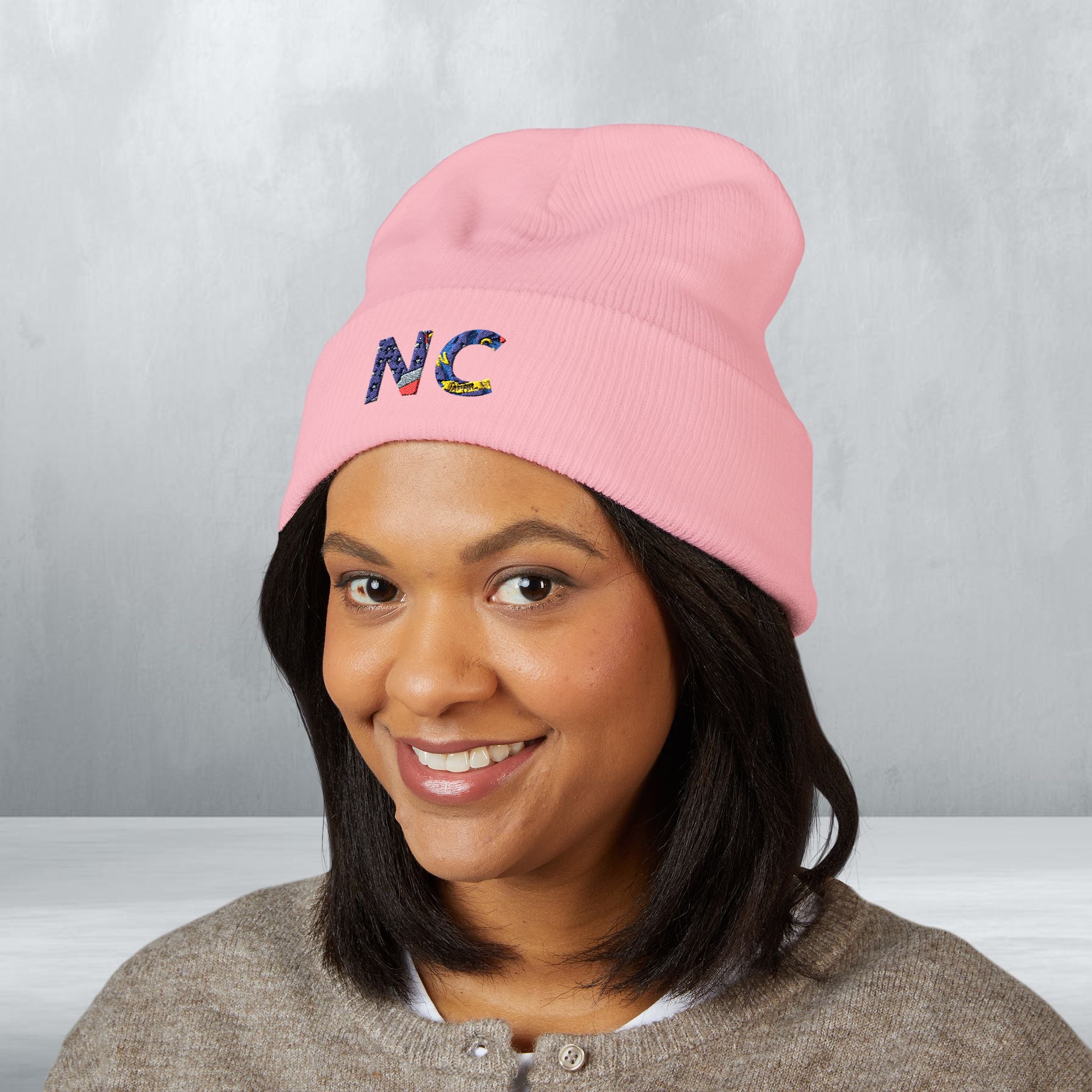 NC Embroidered Cuffed Beanie | North Carolina Knit Hat – Designed in NC