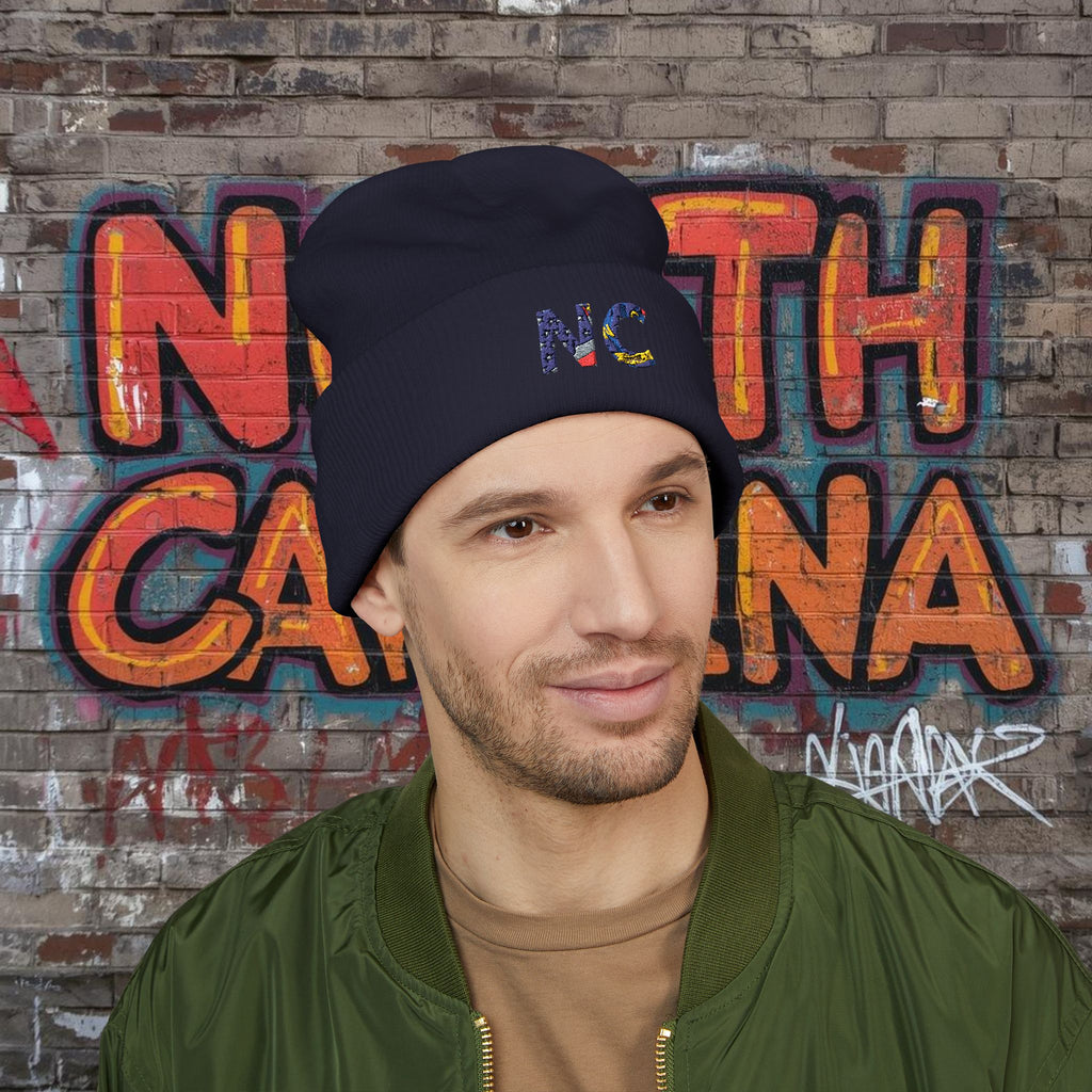 NC Embroidered Cuffed Beanie | North Carolina Knit Hat – Designed in NC